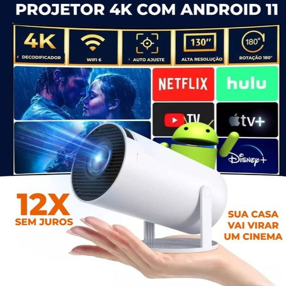 Projetor Portátil 5G Wifi 6 BT 5.0 Android 11, Projetor 4K 1080P Full HD Cinema em Casa Ultra HD